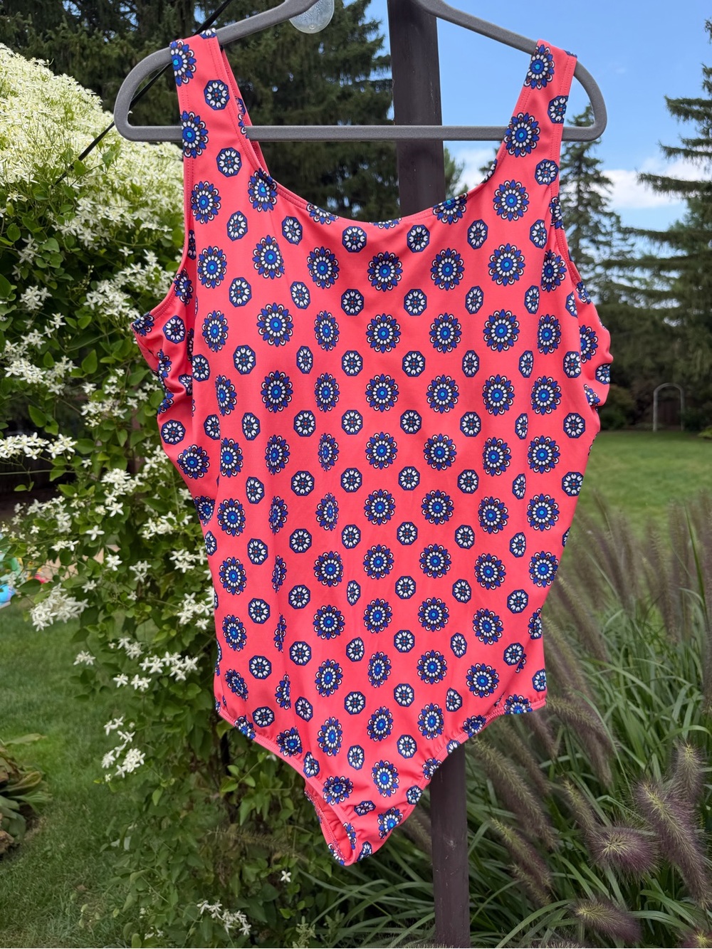 Lands’ End One Piece Swimsuit 24W Coral Print
